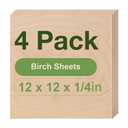Rowood 4 Pack Birch Plywood 1/4,12x12x1/4inch,Birch Plywood 6mm Wood Sheets Thin Unfinished Wood for Laser Cutting and Engraving,DIY Adult Craft Project Kits for Ornaments, Models Drawing