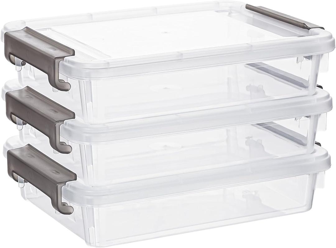 Citylife 3 PCS Plastic Storage Bins with Latching Lids Portable Project Case Clear File Box Stackable Storage Containers for Organizing B5 Paper, Photo, Document, Scrapbook