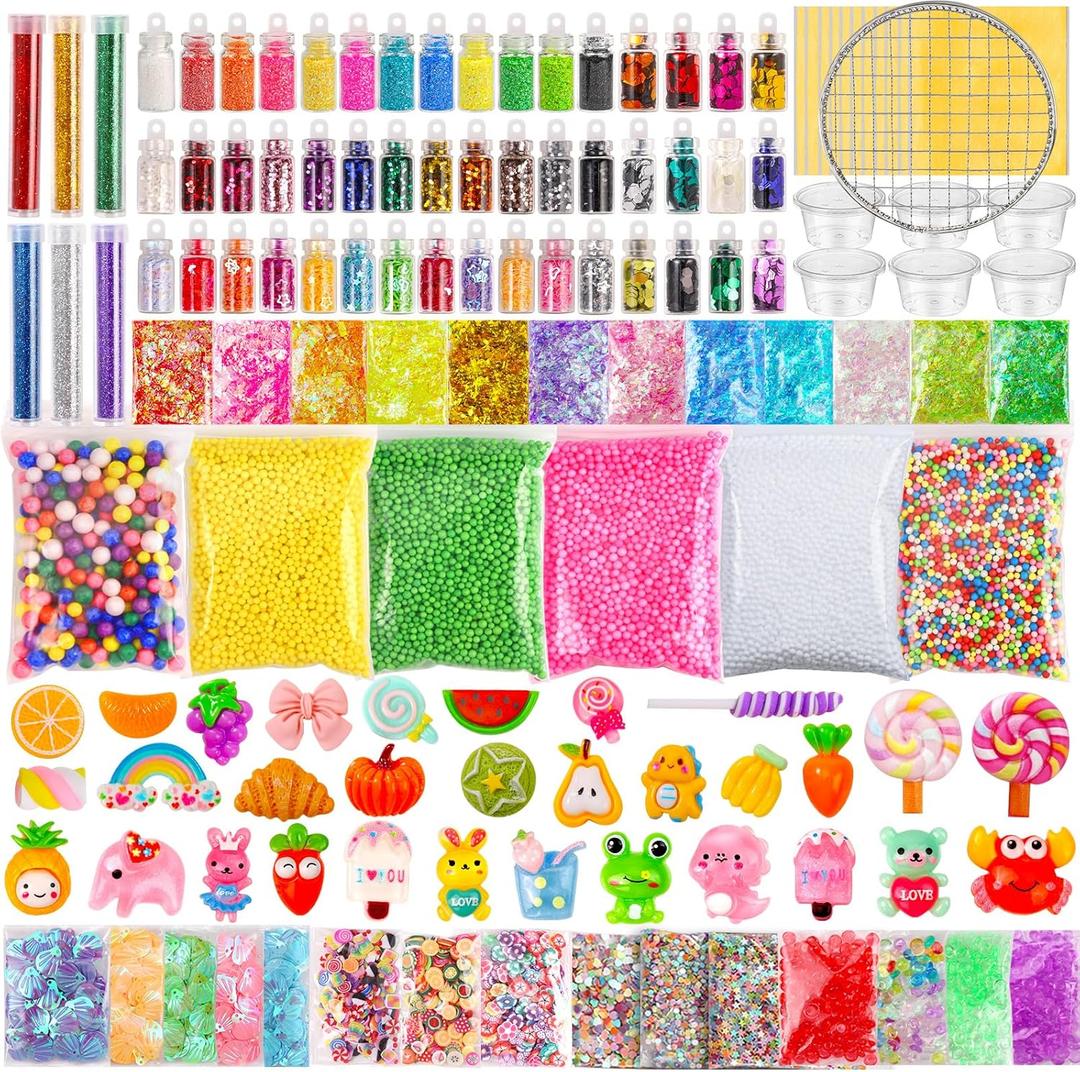 Slime Making Kit Supplies, 163 Pack Slime Mix Ins Accessories Slime Add Ins Foam Glitter Slimes Charm Bulk Fishbowl Beads Containers for Slimes Making Coloring and Party Decorations