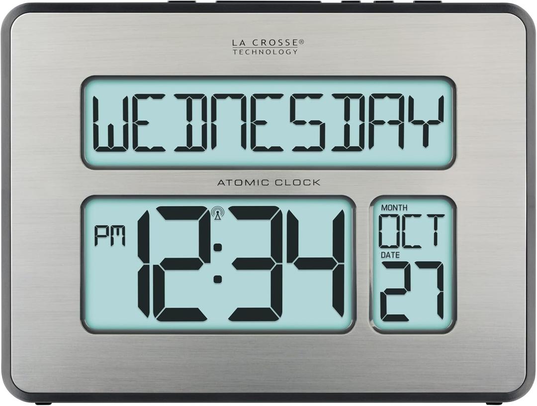 La Crosse Technology 513-1419BLv4-INT Backlight Atomic Full Calendar Clock with Extra Large Digits