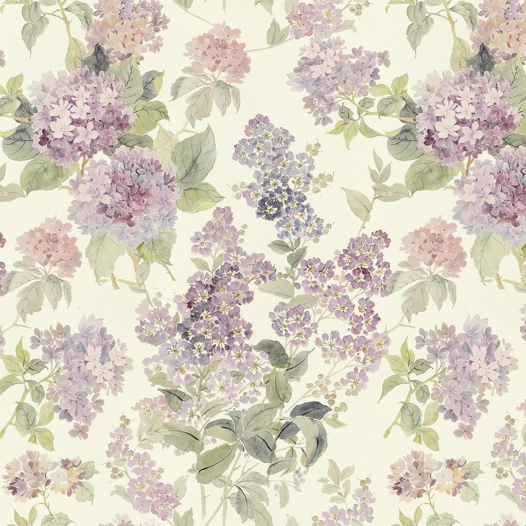 Floral Peel and Stick Wallpaper Pink Purple Lilac Flower Wallpaper Removable Contact Paper Self Adhesive Green Leaf Wall Paper for Bedroom Furniture Decor 17.3X120IN