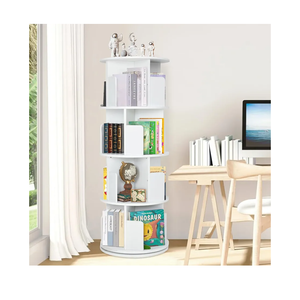 Rotating Bookshelf Tower, 360 Display Spinning Bookshelf, PVC Narrow Book Shelf Organizer, Corner Floor Standing Bookcase for Bedroom, Living Room, Study Room, Small Space (4 Tier)