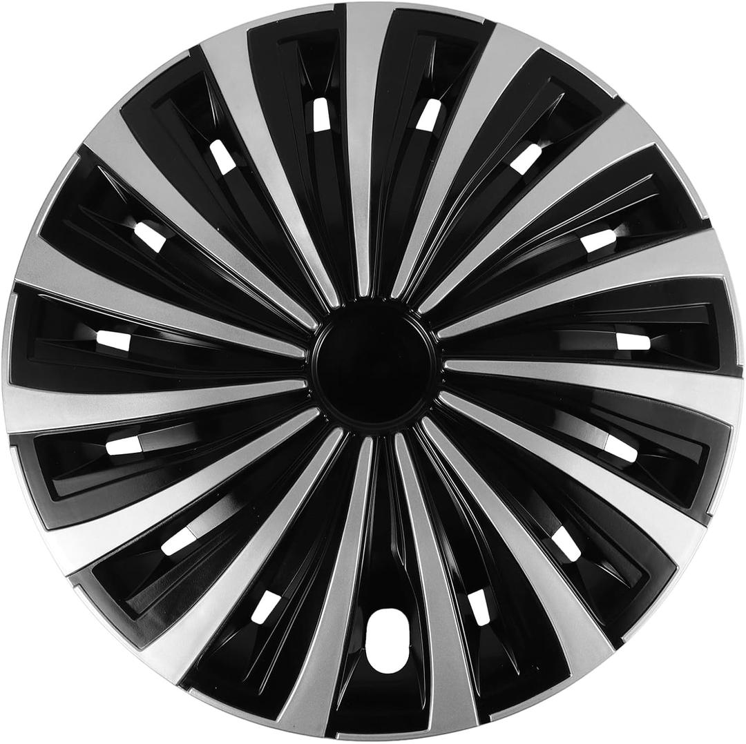 HEALLILY Premium Quality 12 Black Silver Hubcaps/Wheel Covers fits One-Piece Heavy Duty Construction Wheel Rim Cover