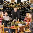 45th Birthday Decorations for Women Men, 18PCS Black Gold Back in 1981 Banner Decorations, Bday Backdrop, 45 Year Old Banner for Her Him, Birthday Card, 6 Paper Poms 9 Honeycomb Balls