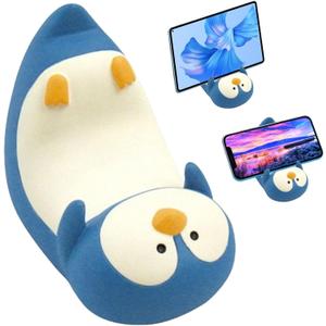 Cyrank Cell Phone Stand, Cute Animal Smartphone Stand Penguin Phone Holder Bracket Cute Home Office Decor Desktop Accessories Small Desk Phone Stand Mount for All Samrtphones Tablets, Blue Penguin