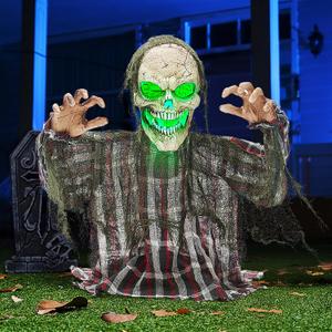 JOYIN Halloween Animatronics Decorations Outdoor, Animated Zombie Groundbreaker Outside Decor, 25 Groundbreaker Skeleton Prop with Moving Arms & Green Light, Lawn Yard Haunted House Graveyard Decor