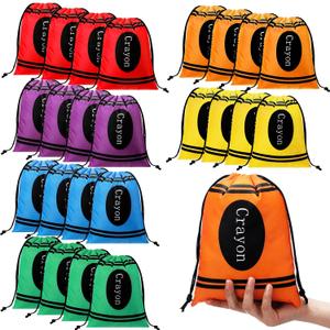 24 Pcs Graduation Gift Bag 10 x 7 Inch Crayon Drawstring Backpack Teacher Appreciation Week Favor Bulk Preschool Graduation Goodie Bag Kindergarten Birthday Supply Back to School Party Decoration