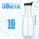 Skylety 16 Pcs 50 oz Clear Water Carafe with Flip Top Lid, Plastic Juice Containers Mimosa Bar Supplies Beverage Pitcher for Water, Juice, Iced Tea, Milk, Lemonade and Other Beverages (Black)