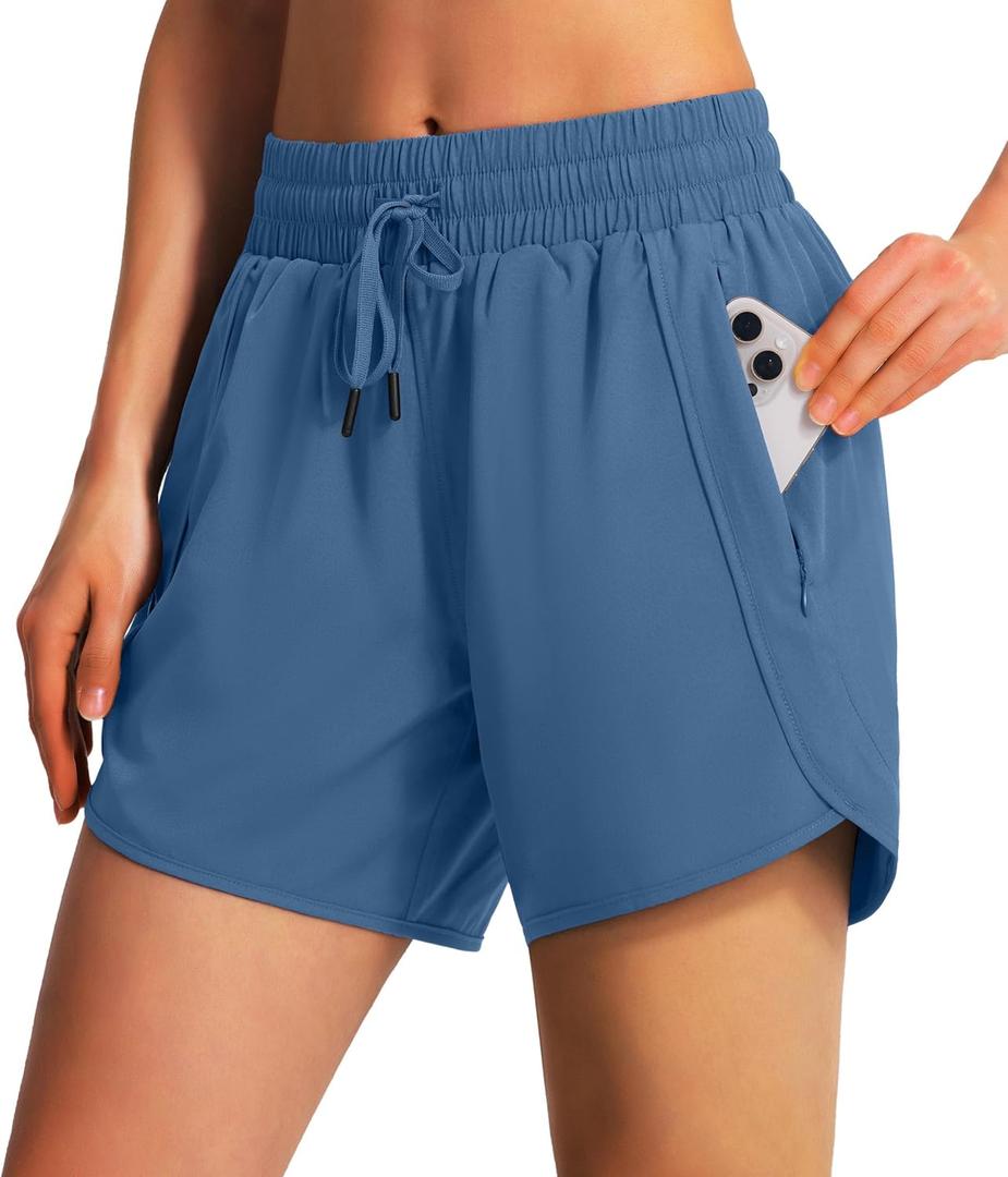 Ksmien Women's 5"/ 7" Athletic Running Shorts Quick Dry Lightweight Workout Gym Shorts with Zipper Pockets UPF 50+, XS