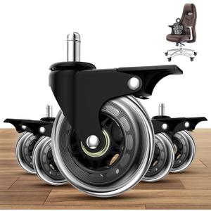 Office Chair Caster Set of 5 with Brakes, Heavy Duty 3" Universal Locking Casters for Carpet and Hardwood Floors and More, Universal Fits Most Chairs