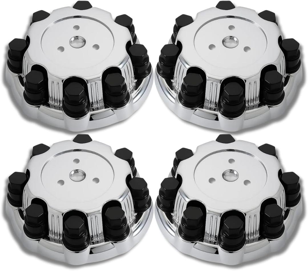 (Set of 4) Chrome 8 Lug Wheel Center Caps Compatible with Chevy Silverado 1500HD 2500 3500, Avalanche, Suburban, GMC Sierra Yukon 1998-2013, Fits 16" Rim | OE# 15039489 15039488 9597169 9597170