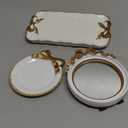 Perfume Tray Coquette Room Decor - 3 Pcs Decorative Jewelry Tray & Bow Makeup Mirror, Cute Jewelry Organizers, Aesthetic Anthropologie Hoom Decor for Room Bathroom Dorm, Vintage Gifts for Women, White