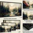 Large Framed Forest River Landscape Canvas Wall Art, Watercolor Forest Lake Painting Picture Wall Decor, Nature Landscape Poster Print Artwork for Living Room Bedroom Home Decoration 20x40in
