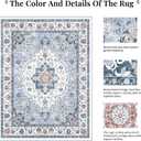 Area Rug for Living Room - Vintage Indoor Machine Washable Rug for Bedroom Dinning Room Floor - Soft Low-Pile Carpet Non-Slip Backing Floral Rugs Office (Blue White, 8' x 10')