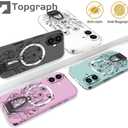 Compatible with iPhone 16 Plus Case Magsafe Clear,Magnetic Transparent Designer Cute Silicone Phone Cover Cases for Women - Black Flowers Line Art