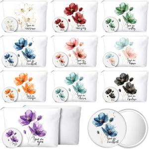 Sieral 20 Pcs You are Theme Inspirational Gifts for Women 10 Canvas Makeup Bags 10 Compact Mirrors Bulk Thank You Team Cosmetic Bags Portable Mirror Small Bulk Gifts for Women Employee Staff
