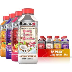 SueroX Sugar-Free Sports Drink for Hydration and Recovery, Electrolyte Hydration Drink with 8 Ions, Zero Calorie Sports Drinks with Electrolytes, Tropical Pack, 21.3 Fl Oz, 12 Count