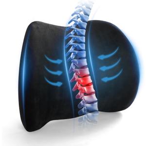 Lumbar Support Pillow for Car, Memory Foam Back Support Lumbar Pillow for Car, Gaming, Office Chair, Ergonomic for Lower Back Pain Relief, Comfortable and Soft Fabric, Black