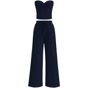 BTFBM Two Piece Sets For Women Summer Ribbed Strapless Twist Knot Tube Top Pants Set Casual 2026 Beach Vacation Outfits S