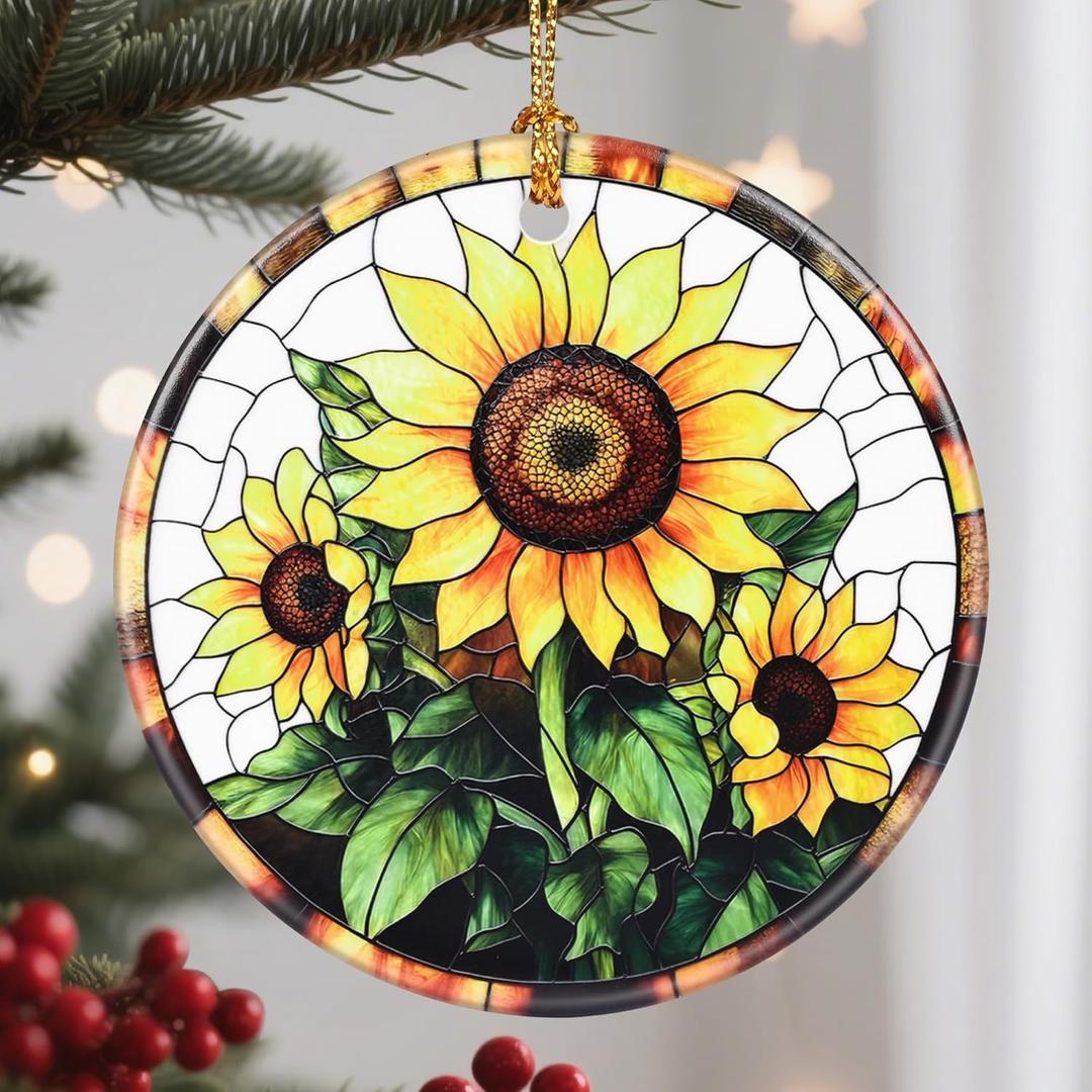 2 x Christmas Ornaments, Sunflower Ornament, Christmas Tree Ornaments, Xmas Decorations, Holiday Decorations, Gifts for Sunflower Lovers, Holiday Party Gifts, and Xmas Gift Ideas