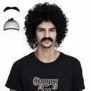 Miss U Hair Jerry Curl Wig Mens Short Black Curly Wig With Mustache 70s Rocker Mullet Halloween Costume