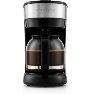 OVENTE 12-Cup Drip Coffee Maker with Borosilicate Glass Carafe, One-Touch Operation Machine, Anti-Drip System, Reusable Filter and Clear View Water Level Gauge, Ideal for Home or Office, Black CM412B