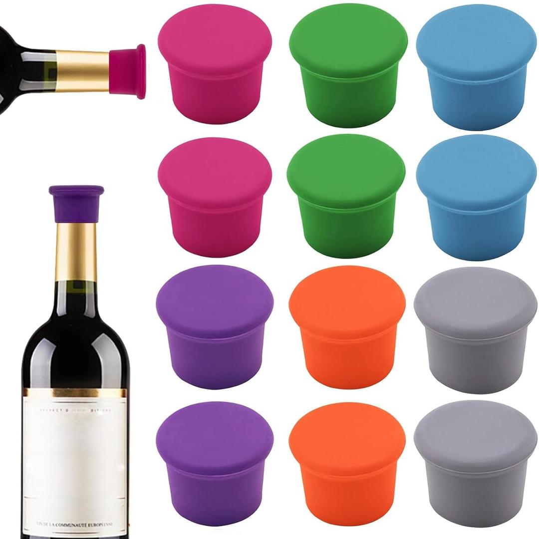 12 Pcs Colorful Silicone Wine Stoppers, Reusable Wine Bottle Stopper, Sparkling Wine Corks, Champagne Stoppers, Beverages Beer Bottle Caps, Bottle Stoppers for Glass Bottles, Keep Wine Fresh(6 colors