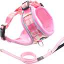 THAIN Reflective Dog Vest Harness & Leash Set – No-Pull Design, Adjustable & Comfortable for Small Dogs (S, Pink Plaid)