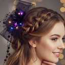 2 x Yokawe LED Light Up Hair Bow Clip,Black Tulle Flower Prom Wedding Costume Accessory with Pearls & Feathers for Women