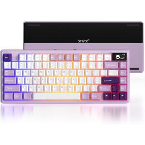 XVX K75 Pro 75% Gaming Keyboard,Aluminum Wireless Mechanical Keyboard with Display,BT/2.4G/Wired Hot Swap Pre-lubed Creamy Switch,TKL Gasket Mounted RGB, for Mac/Win, Purple