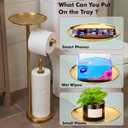 Freestanding Toilet Paper Holder with Shelf, Gold Toilet Paper Stand with Storage Tray and Space for 4 Extra Rolls