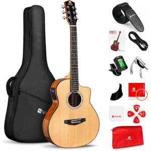 Electric Acoustic Guitar 3/4 Size - 36 Inch Acoustic Electric Guitar Cutaway Acustica Guitarra Bundle for Beginners and Students, Spruce Top, Guitarra Electro Acustica by Vangoa