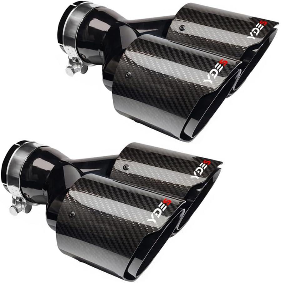 YDES Carbon Fiber 3-Inch Inlet 4-Inch Outlet Set of Dual Car Exhaust Tips Fit For 76 mm or 3 Inch Stainless Steel Tailpipe Exhaust Pipe(2pcs) BLack