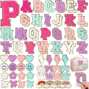 84 Pcs Chenille Letter Patches Self Adhesive for Backpacks,Geegomix Chenille Patches Iron on Letters for Clothing,Embroidered Patches Sticker Letters for Bags Hats Varsity