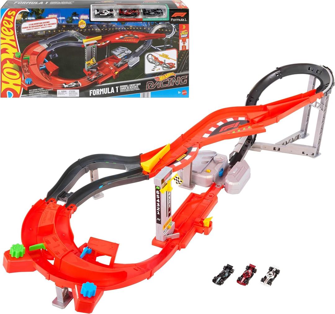 Hot Wheels Racing Formula 1 Downhill Circuit Race Track Set, Large