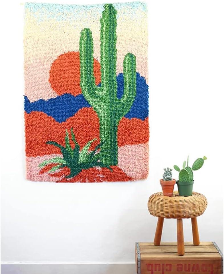 YAKOLECI Latch Hook Kits for Adults, Color Printed DIY Rug Crafts Arts Carpet for Home Decoration Festival Gift 23.6''X15.8'' (Cactus)