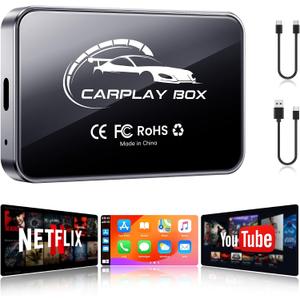 AI Box CarPlay, 3-in-1 Wireless CarPlay Adapter & Android Auto for OEM Wired Cars, Built-in Netflix/YouTube for Streaming, 5.8GHz WiFi, Convert Wired to Wireless, Plug & Play （4GB RAM+32GB ROM）