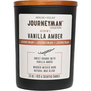 Journeyman Collection Candle, 15oz, Wooden Wick, Vanilla Amber, Large Painted Jar