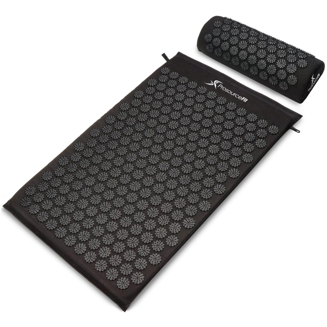 ProsourceFit Acupressure Mat and Pillow Set for Back/Neck Pain Relief and Muscle Relaxation, Large - Black/Black 2 Piece