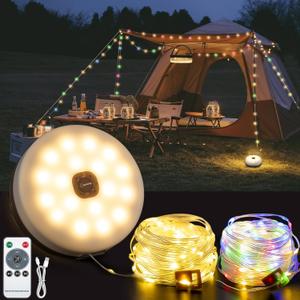 Solar Camping String Lights, 4 in 1 Outdoor Camping Lantern with 8 Lighting Modes(72.2Ft), Quick 30s Recovery, Waterproof, Type-C Fast Charging, Portable Camping Lights for Camping/Yard/Hiking