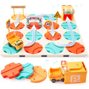 SYNCFUN Kids Toy STEM Board Games, Montessori Construction Puzzle, Logic Road Builder, Ideal Birthday Party Gift for Boys & Girls Ages 3-5 4-8