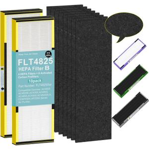 Upgraded FLT4825 HEPA Filter B Replacement for GermGuardian AC4825E AC4300 AC4900 | 2 True H13 HEPA Filters + 8 Carbon Pre-Filters | 99.97% Allergen Removal, Easy Install, Multi-Room Use