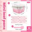 50 Pack Mini Cake Pans with Lids and Spoons Small Aluminum Foil Pans Square Baking Cups Disposable Ramekins Cupcake Liners for Brownie Pie Mothers Day Party Favors (Pink, 5 oz)