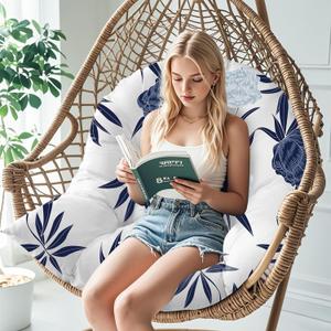 Waterproof Egg Chair Cushion Replacement Outdoor Hanging Egg Chair Cushion 47x35x7 Inches Thicken Chair Cushions with Ties, Blue Enchantress
