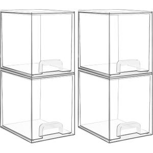 Vtopmart Clear Stackable Storage Drawers, 4 Pack Tall Plastic Organizers