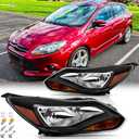 Headlights Assembly Pair with Bulbs for 2012 2013 2014 Ford Focus Halogen Front Headlamps Head Lights Replacement Driver and Passenger Side (LH RH),Black Housing Amber Reflector
