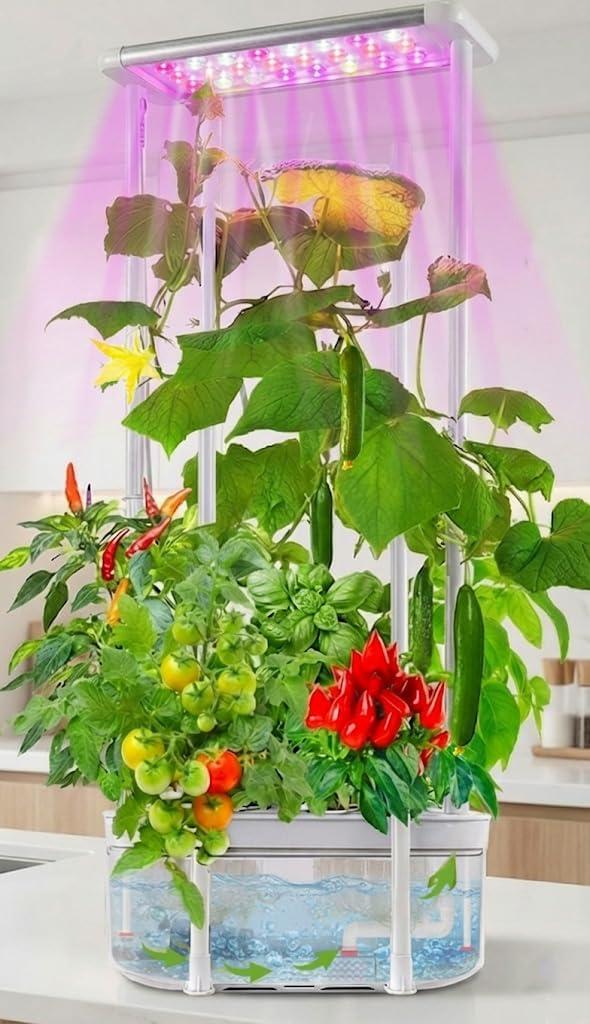 Hydroponics Growing System kit with Trellis,Smart Hydroponic Gardening System with LED Grow Light, Indoor Hydroponic Garden Herb Grow Kit for Short Tomato,Pepper,Cucumber (6200LC)