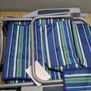 Yestomo Beach Chairs for Adults Heavy Duty, Compact Portable Lay Flat Folding Chair with Backpack Straps and Large Cooler Pouch, Support to 350LBS (Stripes_Blue&Cyan), 12.6" X 20.5" X 26.5"