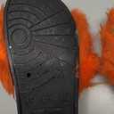 Unpafcxddyig Women Faux Fox Fur Slippers Feather Vegan Leather Open Toe Slip On Sandals (10, Orange)