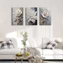 3Pcs Modern Abstract Flower Canvas Wall Art Black white roses Paintings Pictures Wall Decor Elegant White Blooming Flowers Posters Prints Artwork for Living Room Bedroom Home Decoration 1624in